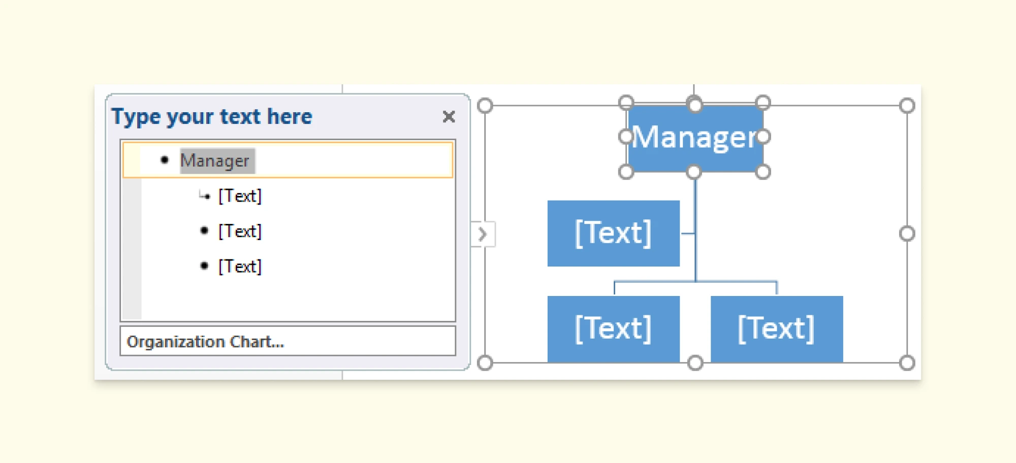 Screenshot of  entering employee information in the org charts