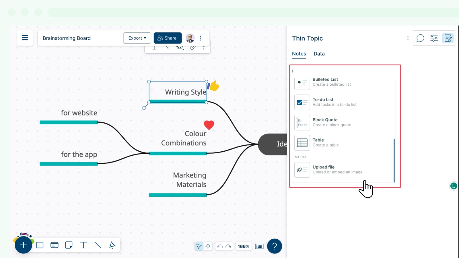 Using Content Blocks in Creately's Notes Panel