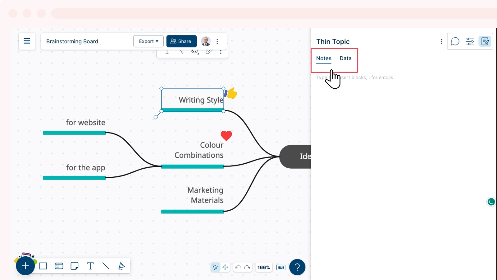 Accessing Shape Notes Panel