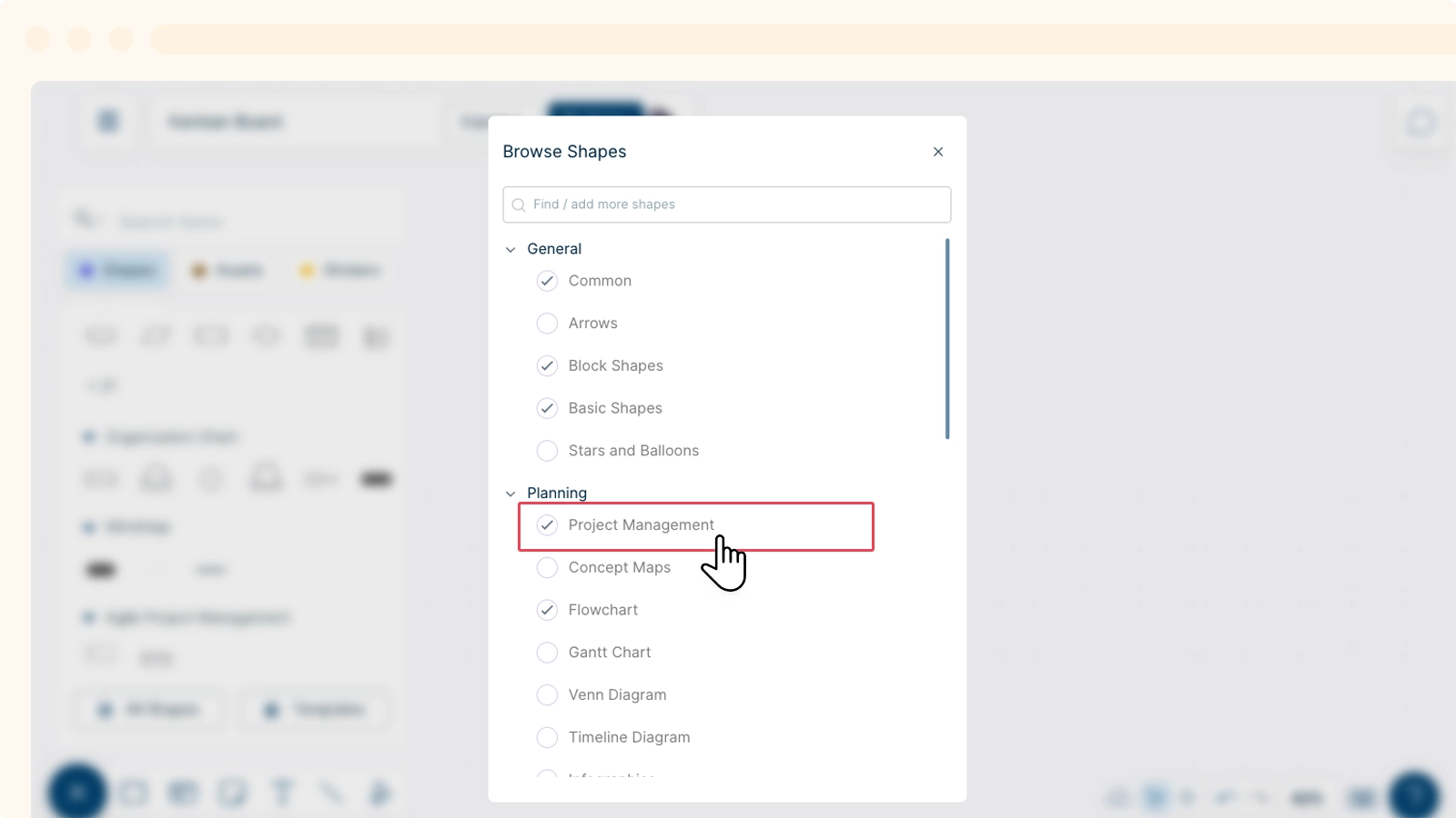 Using Creately's Project Management Shapes