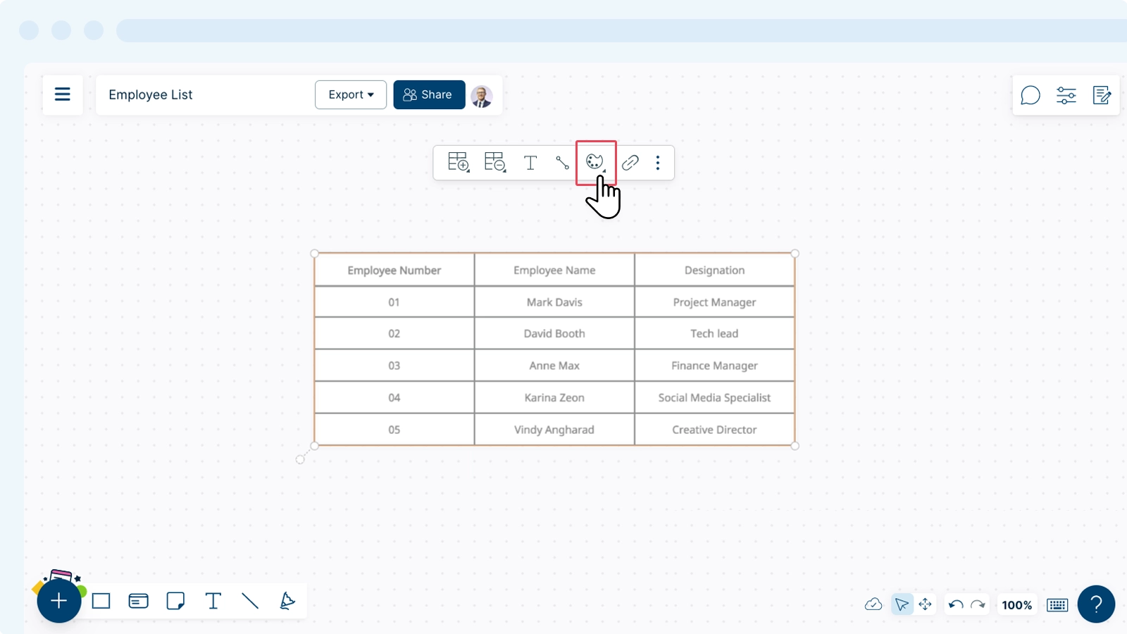 Add Color to Table Using Contextual Toolbar