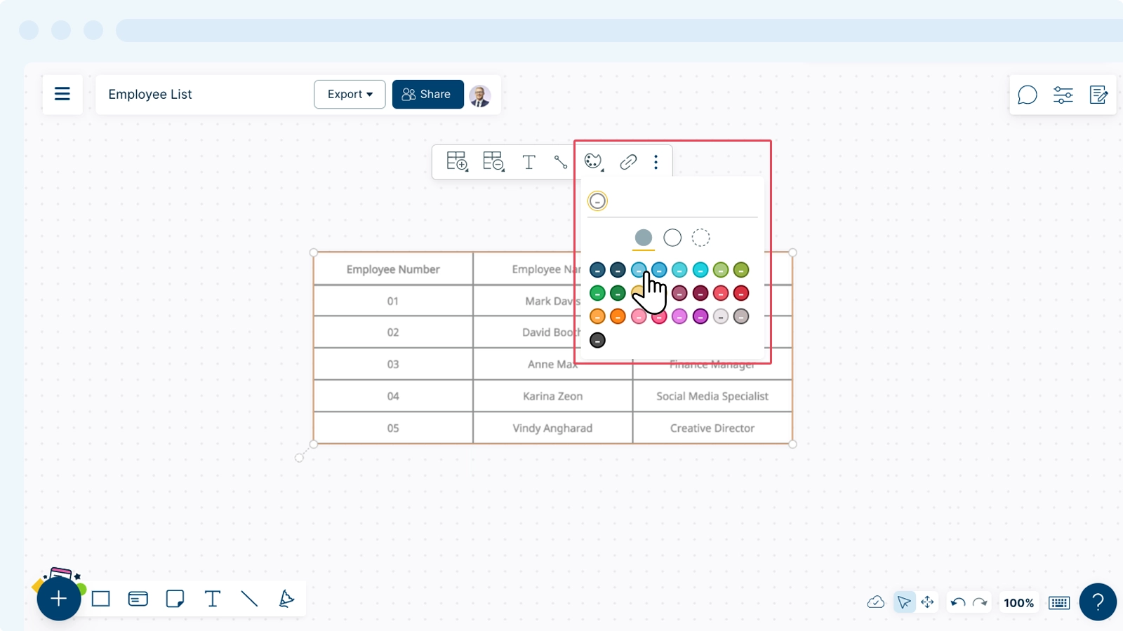 Add Color to Table Using Contextual Toolbar