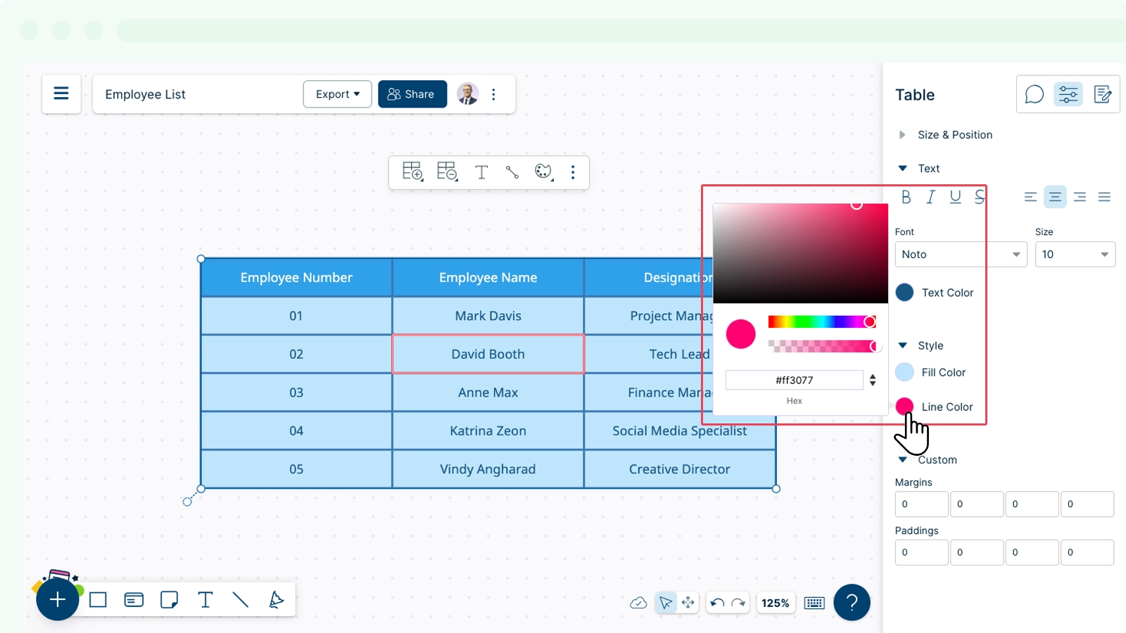 Edit Table Outline Color